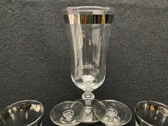 Vintage Lot of 5 Clear Goblets with Silver Band Footed Parfait Glasses 6 1/4″