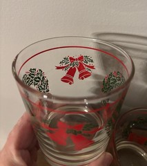 Set of 2 Vintage Libbey Glasses Holly Berry Wreath & Bells Christmas Barware