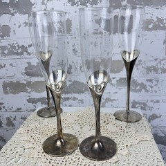 Set Of 4 Lenox Silver Plated Heart Champagne Flutes Forevermore Wedding Promises