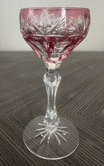 5″ Cranberry Bohemian Style Crystal Cut to Clear Cordial Glass