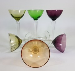 Art Deco Set 6 Piece Glas / Liqueur Glass,Various Colours,Haida,about 1920 AL276