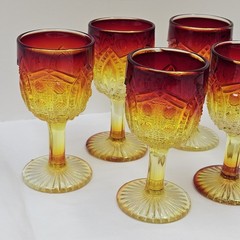 Set of 6 Vintage Viking UV Glow Amberina Glass Aperitif Cordial Goblets Glowy