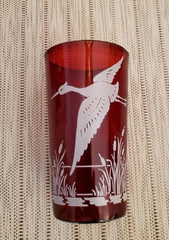 RETRO VINTAGE COOL 1950’S RED DRINKING GLASSES TUMBLERS HIGHBALLS WITH CRANES