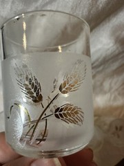 Vintage Midcentury Hollywood Regency Gold Wheat Frosted Shot Glasses. Set/6