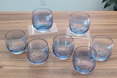 Vintage 1970s Lot Of 7 Roly Poly Federal Glass Blue Purple Iridescent 3.25″T ⭐