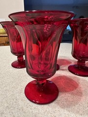 Set of 4 Fostoria JAMESTOWN RUBY RED Water Iced Tea Wine Footed Goblets 6”