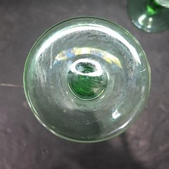 Green Bubble Stem Wine Glasses, Set of 2, Vintage Clear Bulb Stemware, Drinkware