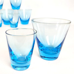 MCM Barware Capri Aqua Blue 4oz/2oz Lot of 9 Whiskey Glasses Lowball DOUBLE SHOT