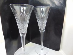 2 RARE WATERFORD CRYSTAL COLLEEN FLUTED CHAMPAGNE TOASTING FLUTES GLASSES CUT