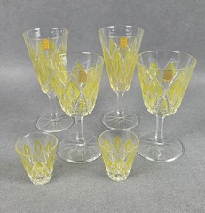 Vintage VMC Reims French Harlequin Yellow Set of 6 Crystal VRM1 Diamond Arches