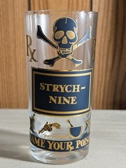 Georges Briard Name Your Poison Skull Highball Glasses Clear Blue Gold Signed