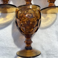 Four Vintage Imperial Glass Provincial Water Goblets Dark Amber With Candy Dish