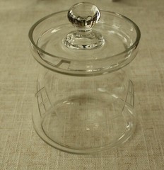 Art Deco MCM Vintage Wheel Cut Crystal Lidded Jar Spoon Slot Jam, Mustard, Honey