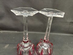 Set of 2 ~ Moser Crystal ~ Rose ~ Wine Hocks ~ 7 1/2″ Tall ~ Hexagon Base