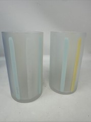 Set Of 2 Nieman Marcus Pastel Stripes Frosted Tumbler Glasses MCM Rare
