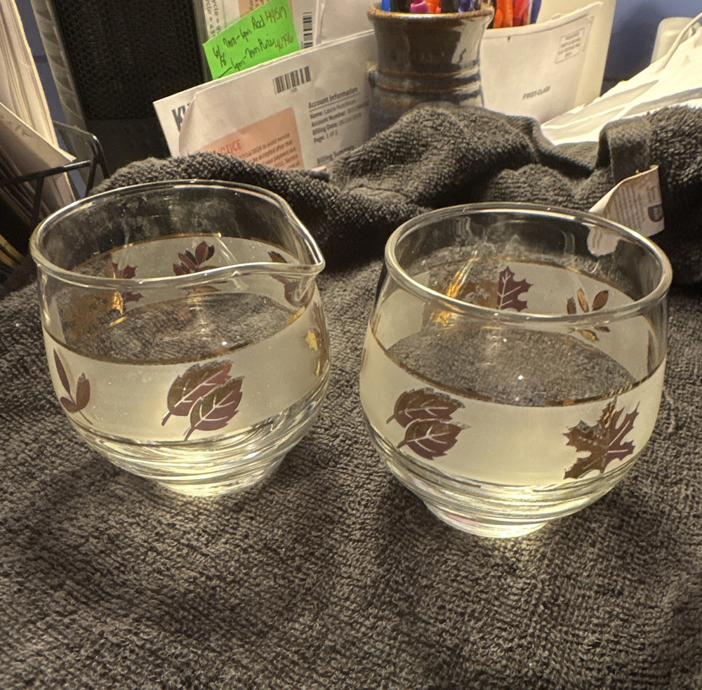 Set of 2 Clear Glass Round Tumbler Glasses with Leaf Floral Pattern, Decor