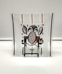 Vintage MCM Georges Briard 8 X 8 Glass Tray Pineapple Frosted Stripes Barware