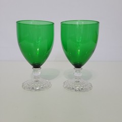 Pair of Vintage Anchor Hocking Green Boopie Bubble Footed Goblets