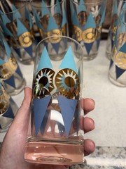Set of 8 Federal Glass Nordica Turquoise & Gold Atomic Highball MCM Barware