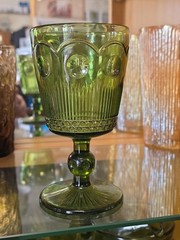Green Pressed Glass Goblet Decorative 6.5 in x 3.75 in Drinkware
