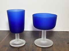Frosted Blue with White Stem – Pair of Glasses – Coupe and Small Wine Glass