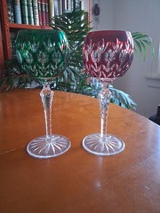 Godinger DYNASTY HOCK WINES 8″ Cut to Clear Glasses Set of 2 Blue, Green,