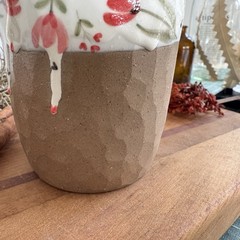 Handmade Ceramic Travel Mug Hand Painted Floral Stoneware Coffee Cup To Go Mug