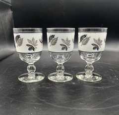 Libbey Water Goblets Silver Leaf Foliage Set Of Three Vintage