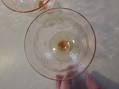 Watermelon Pink Depression Glass & Green Vaseline Uranium Cocktail Glasses- 2