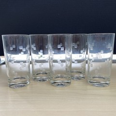Vintage ANCHOR HOCKING Cubist Etched Set Of 5 Heavy Bottom 5.5” Tumbler Glasses