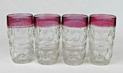 Vtg. Set of 4 King’s Crown Cranberry Flashed Highball Tumblers Tiffin Franciscan