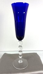 Saint Louis Bubbles Cobalt Blue Crystal Champagne Flute Signed France 9.25″