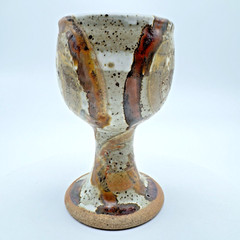 Studio Art Pottery Goblet Chalice Cup Textured Glazed Brown Gray Stoneware #4