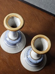 Deneen Pottery Stamped Pair of Blue&White Wine Cordial Aperitif Goblets