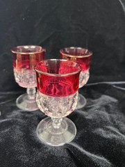 Vintage Tiffin Kings Crown Ruby Red Wine Goblets Set of 4 Thumbprint Glass