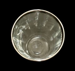 Set of 6 Vintage Silver Rim Optic Paneled MCM 3.75” Tall Juice Glasses Barware