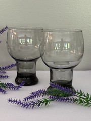 6 Vintage Federal Glass SUNDOWN Smoke Gray Pedestal Goblets, Retro Barware 1960s