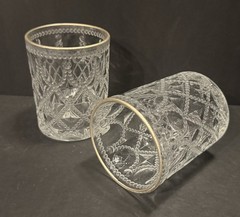 Antique/VTG Gilded-Rim Pressed Rocks/Double Old-Fashioned Glasses Set of Two (2)