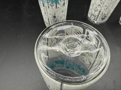 ANCHOR HOCKING BLUE AND WHITE TEAPOT GLASSES SET OF 4, Vintage