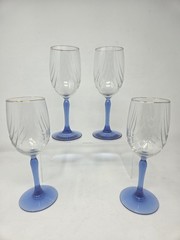 Lot of 4 Libbey Crystal Blue 8 1/8″ Water Goblets with Cobalt Stems