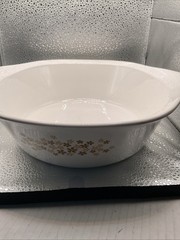Libbey 2qt Saucepan Casserole White and Brown Daisy Design Vintage