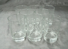 Anchor Hocking LAUREL Gray Cut Set of 8~3-1/2″ Straight Juice Flat Tumblers Vtg