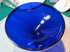 Morgantown Golf Ball Ritz Blue #7643 Celeste Compote, 6″ Diameter, Exc. Cond.