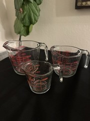 VINTAGE 3 PIECE SET ANCHOR HOCKING GLASS MEASURING CUPS 1 – 2 – 4 CUP