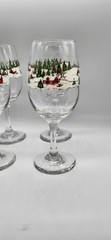 Set Of 4 Vintage Currier & Ives Winter Village Goblets By Libbey Glass 7 3/4″