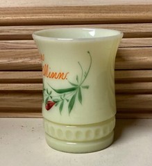 Heisey Glass Punty Band Mount Iron Minnesota Uranium Custard Glows Tumbler 4″ T