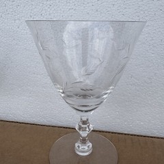 Set of 4 Mid Century Modern Floral etched Crystal 6oz Claret Wine Glasses