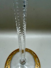 Saint Louis Thistle Blue Crystal Wine Glass 24K Gold France 8.25″ Goblet