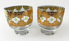 Vtg. Culver Valencia Lowball Glasses Set of 8 Footed On The Rocks 22k Gold MCM