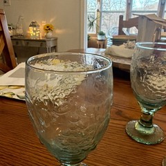 Set of 3 Libbey Green Water Glass Goblets Orchard Fruit 7″ tall 12 fl oz Vintage